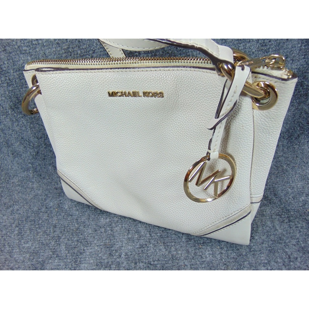 Michael Kors Nicole Crossbody Bag Cream White Pebble Leather